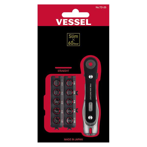 ファインミニラチェット ストレートタイプ ビット付 10個 TD-25 ベッセル VESSEL 高精度 高耐久 ラチェットセット 小型 狭い場所