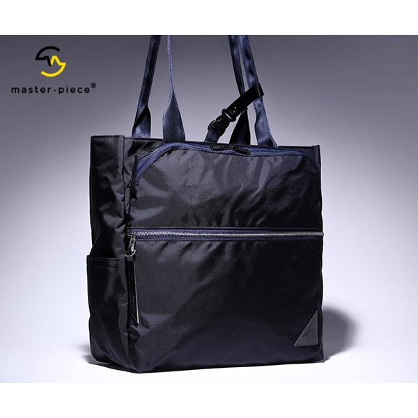 【美品】マスターピース 2way トートバッグ レザー ネイビー系 A4収納可能 master-piece（マスターピース） 2WAYトートバッグ/ネイビー メンズ
