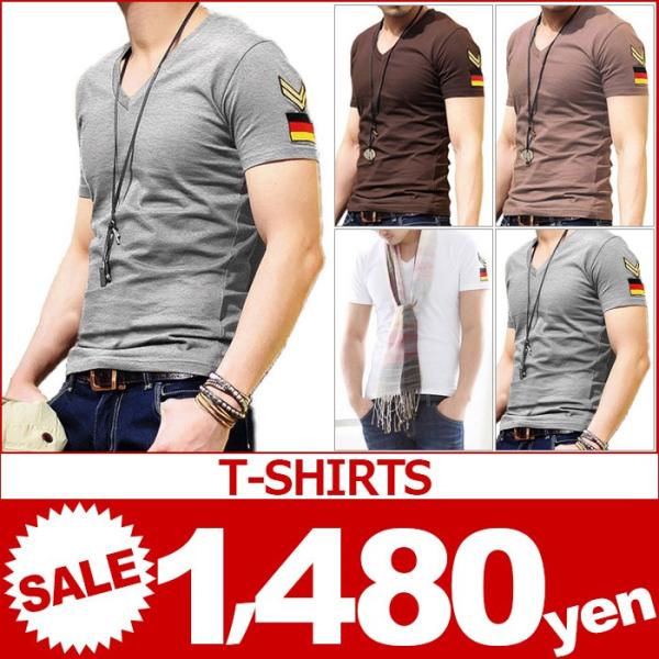 アーミーデザイン　メンズVネックＴシャツ　半袖　ミリタリー