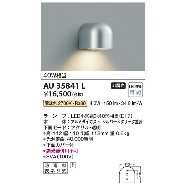 コイズミ照明 AU35841L 勝手口灯 ブラケットライト アウトドアライト 