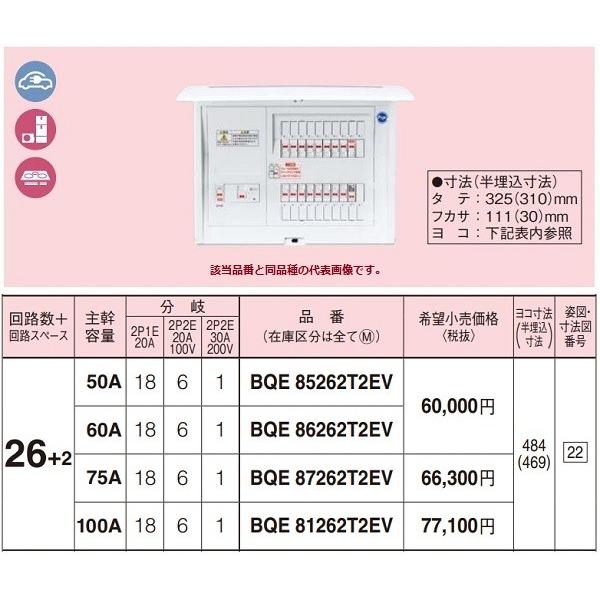 電設資材 パナソニック BQE86262T2EV 分電盤 EV・PHEV充電回路 