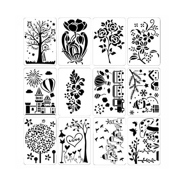 「商品情報」【お得な大容量セット】ステンシルシート12種類各1枚ずつの12枚セットです。1シートのサイズ：13x19cm 【豊富なイラストデザイン】かわいいイラストや描画デザインを取りそろえた、お得なセットとなっております。 【様々な用途に...