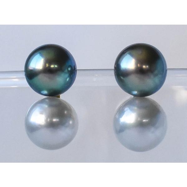 K18 タヒチパール ピアス ゴールド 黒蝶真珠 ピーコックグリーン 9.4mm