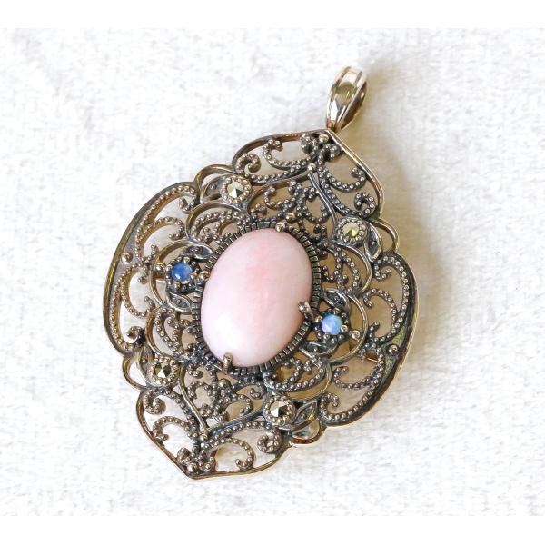 ピンクオパール ブローチ オパール シルバー ペンダントトップ 10月