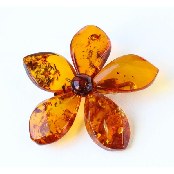 琥珀 イエローアンバー ブローチ 花モチーフ ペンダントトップ