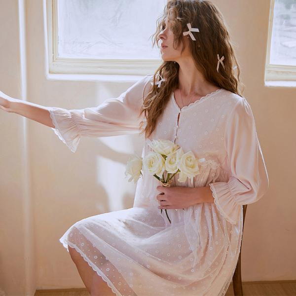 ワンピース ルームウェア レディース 半袖  部屋着 フェミニン ゆるふわ 可愛い かわいい パジャマ 綿 姫系 姫