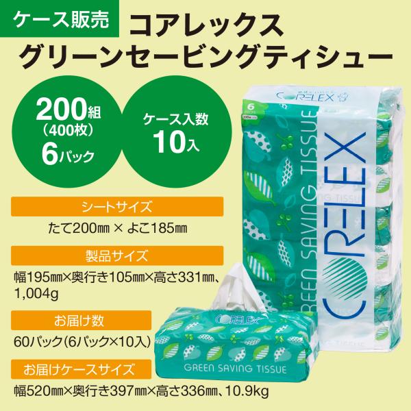 ティッシュペーパーと私 コアレックス グリーンセービング 200組 大容量 60個 ティッシュ
