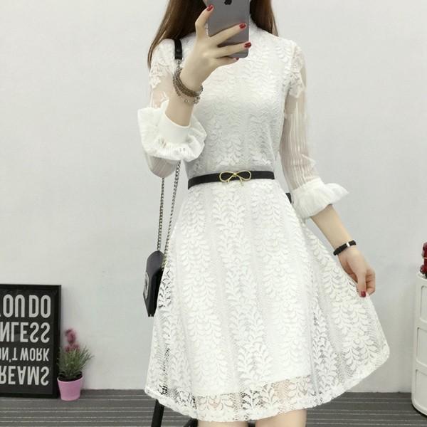 ゴージャスレース ベルト付き膝丈ワンピースドレス M ホワイト ワンピース ドレス トップス カジュアル きれいめ 韓国ファッション 中国ファッション Mr0125 コスプレ通信 通販 Yahoo ショッピング