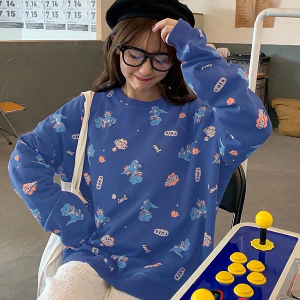 カワイイ恐竜プリント トレーナー ネイビー ネイビー スウェット ジャージ トップス カジュアル きれいめ 韓国ファッション 中国ファッション ギャル Mr0179 コスプレ通信 通販 Yahoo ショッピング