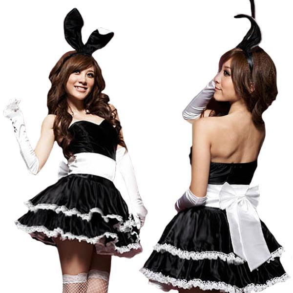 黒 白 ふんわりボリュームスカートのバニーワンピース コスプレ 可愛い アニマル バニーガール うさぎ ウサ耳 アニメ ハロウィン コスチューム セクシー 衣装 O042 コスプレ通信 通販 Yahoo ショッピング