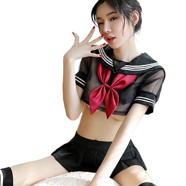 コスプレ 制服 コスプレ シースルー ショート丈 セーラー ブラック ブラック セーラー 女子高生 可愛い 衣装 コスチューム ハロウィン 仮装  セクシー