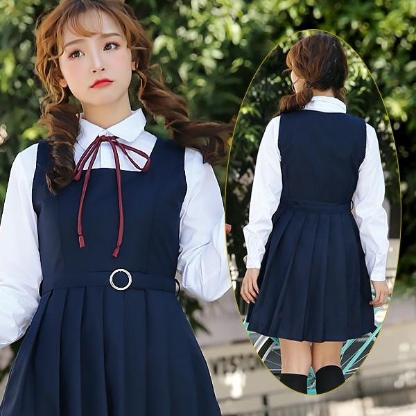 Malymoon ネイビーカラーのジャンパースカート制服 長袖 コスプレ 可愛い 制服 スクール セーラー 女子高生 アニメ アイドル ハロウィン イベント 余興 仮装 Wm0133 コスプレ通信 通販 Yahoo ショッピング
