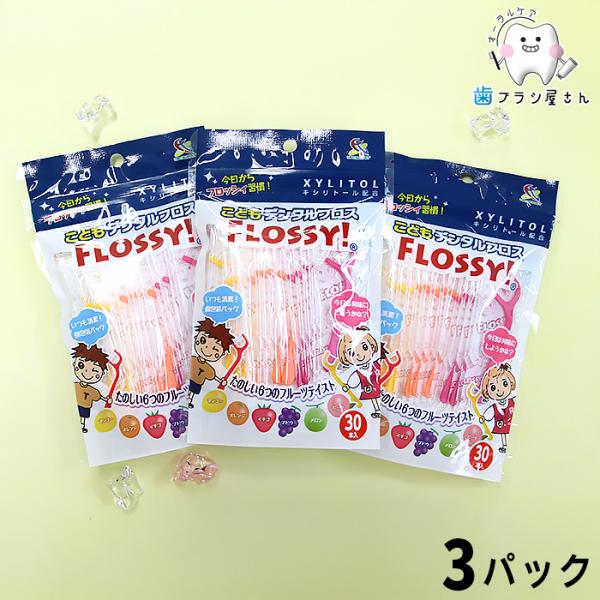 フロス ci こどもデンタルフロス　FLOOSSY! フロッシー 30本入り×3パック セット フロス 子供 セット まとめ買い 歯間ブラシ デンタルフロス 歯科医院専用