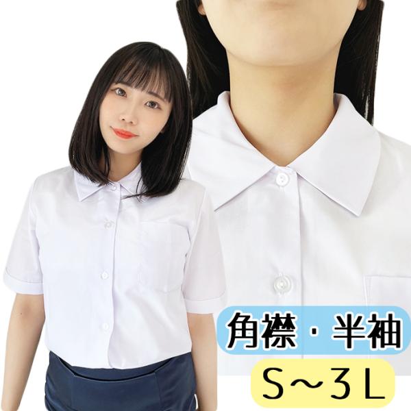 【在庫限り】角襟 半袖 TOPACE ブラウス S〜3L wsh-01 スクールブラウス レディース ホワイト 無地 シャツ 制服用 トップエース 小さめ 大きめ コスチューム　