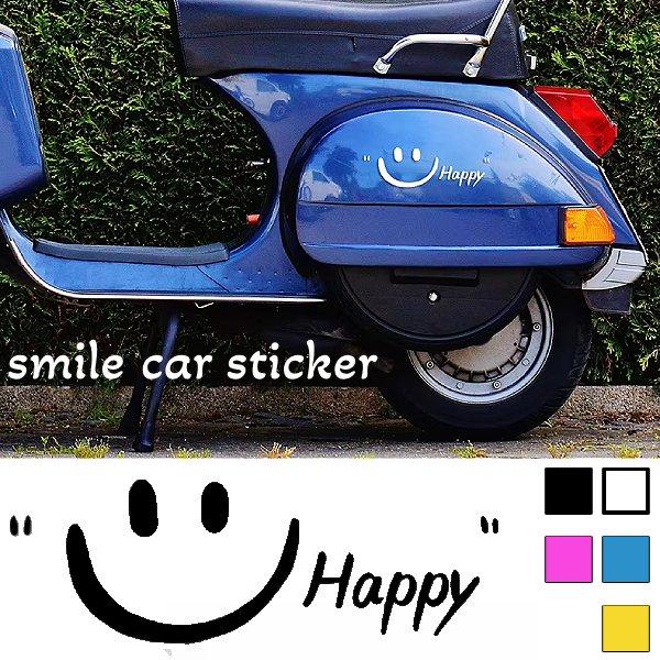 スマイル カーステッカー ビニール シール クリア ステッカー happy ヘルメット カスタム アレンジ オートバイ 車 バイク 自転車 スーツケース デカール