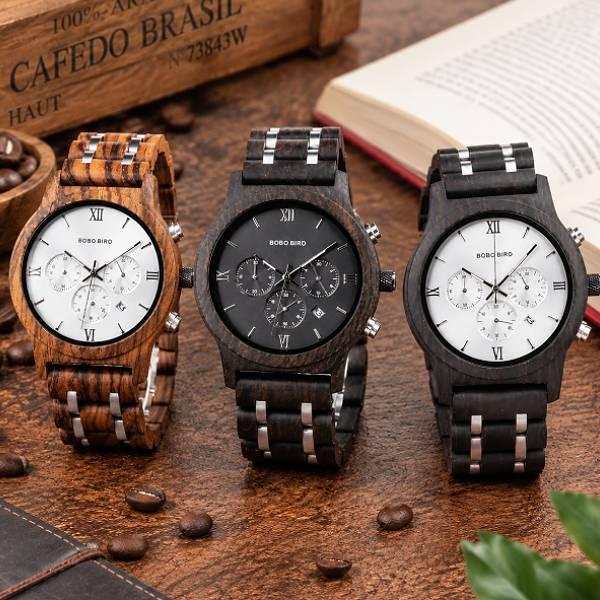 防水 木製 腕時計 クロノグラフ クォーツ ウッド メンズ ボボバード ウォッチ ルミナスハンズ BOBO BIRD MEN'S WOOD Watch