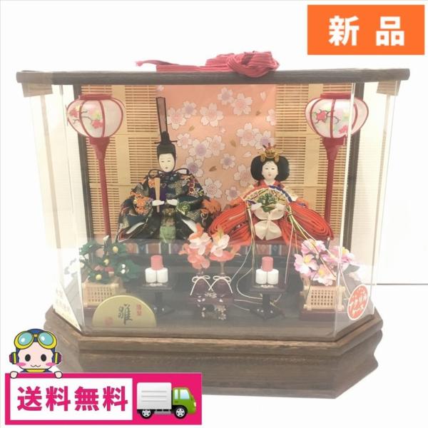 中古 未使用 ひな人形 六角アクリル小芥子二人 本焼桐 狭山清玉 43.5×26.5×37.5