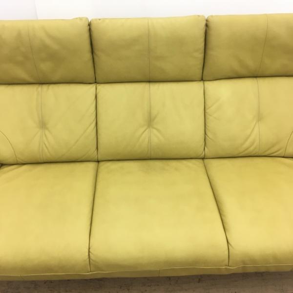 中古 人気 即日出荷 Karimoku カリモク グリーン系 Chitano 185 80 93 本革張り3人掛けソファ