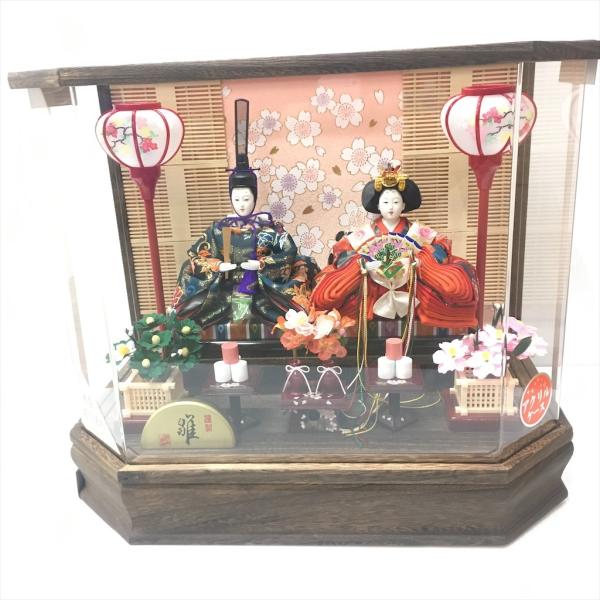 中古 未使用 ひな人形 六角アクリル小芥子二人 本焼桐 狭山清玉 43.5×26.5×37.5