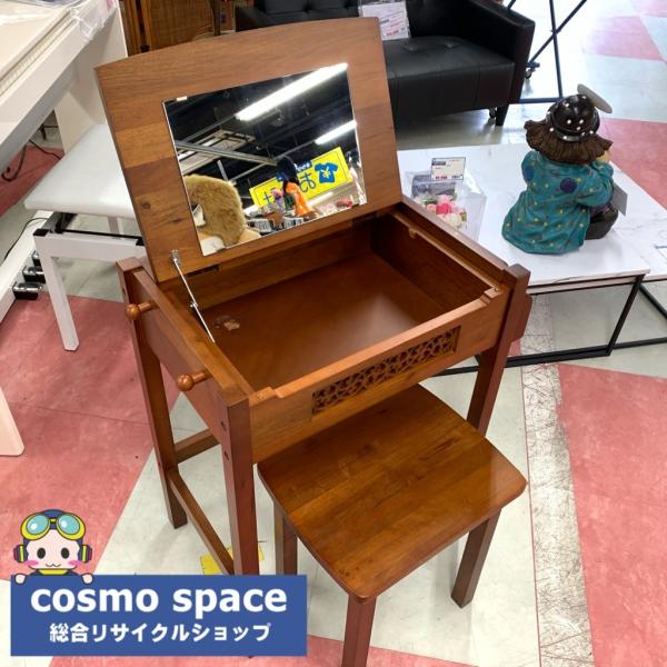 中古 買い物 デスク型ドレッサー 収納 幅65cm 奥40cm 高100cm 木目のキレイなかわいいデザイン 椅子付き