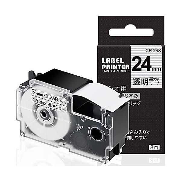 1個 24mm 透明地黒文字 互換 カシオ ラベルライター ネームランド テープ XR-24X XR 24X CASIO NAME LAND テープカ