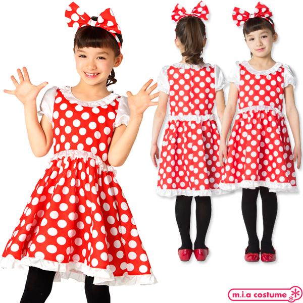 1124C■【送料無料・即納】アメリカンガール キッズ サイズ:100/120 コスプレ 子供用 仮装 衣装 ドット柄 ドレス レッド ハロウィン クリスマス 1000円ポッキリ