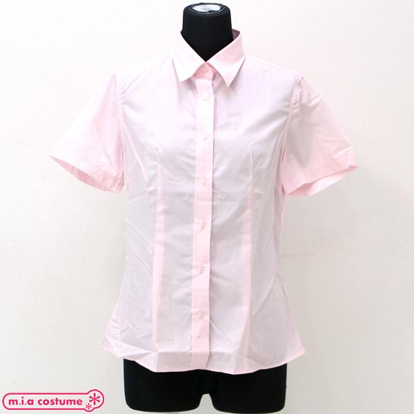 女子に人気なピンクカラーｖ半袖シャツ単品はスクールアイテム必須！可愛さアップを目指しましょう☆ピンク 桃色 無地 レディース 婦人 女性サイズ スクール 制服 学生服 なんちゃって 女子高生 高校生 中学生 JK JC コスプレ コスチュー...