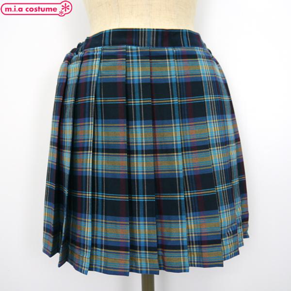 清楚で爽やかな色合いのプリーツスカートです。寒色系でまとめてクールなイメージに！学生さんのスカートにも、コスプレにも使える！ブルー 青 ネイビー 紺 黄色 イエロー 赤ライン Lサイズ 大きめ チェック柄 レディース 婦人 女性サイズ スク...