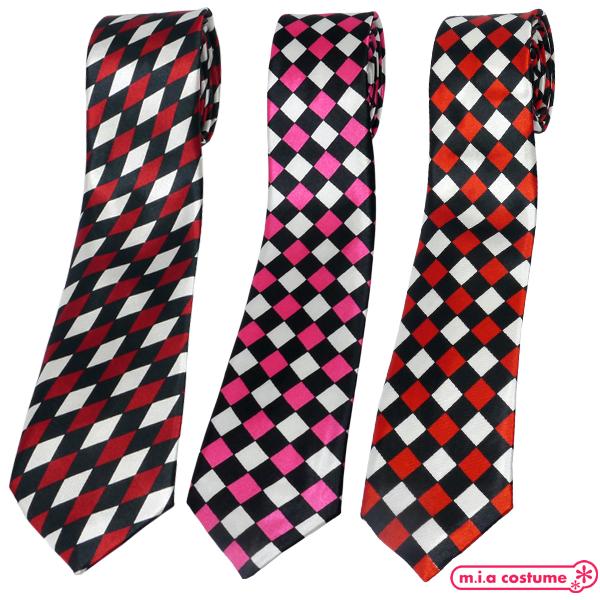 1308D■【送料無料・即納】B品  細身ネクタイ 色：Hレッド/Bピンク/ Bレッド ハーリキンチェック ブロックチェック チェック柄 菱形 格子柄 市松模様 市松柄
