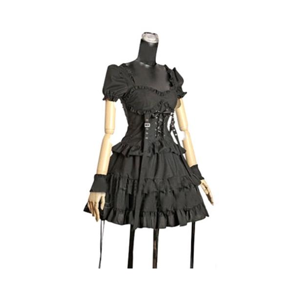 正規激安 軍服ワンピース ブラック ゴスロリ 半袖 編み上げ ロリータ服 ワンピース ボディコン ドレス コットン ゴシック カジュアル 在庫一掃 Www Iacymperu Org