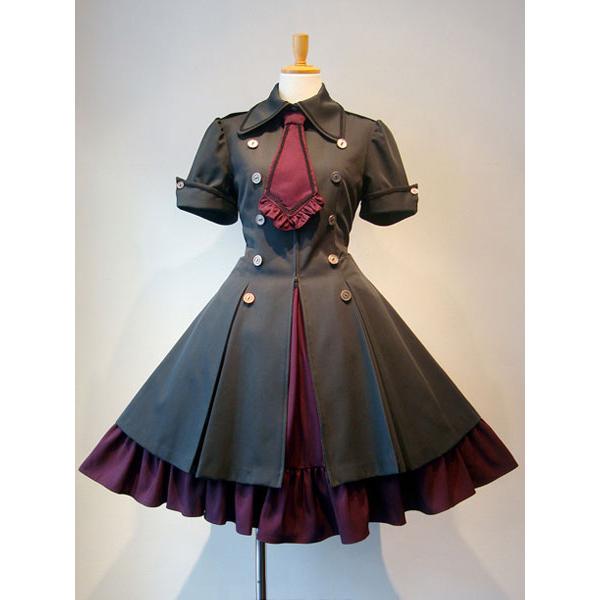 ゴスロリ軍服ワンピース演出 舞台クラシカルフリルリボンボタン