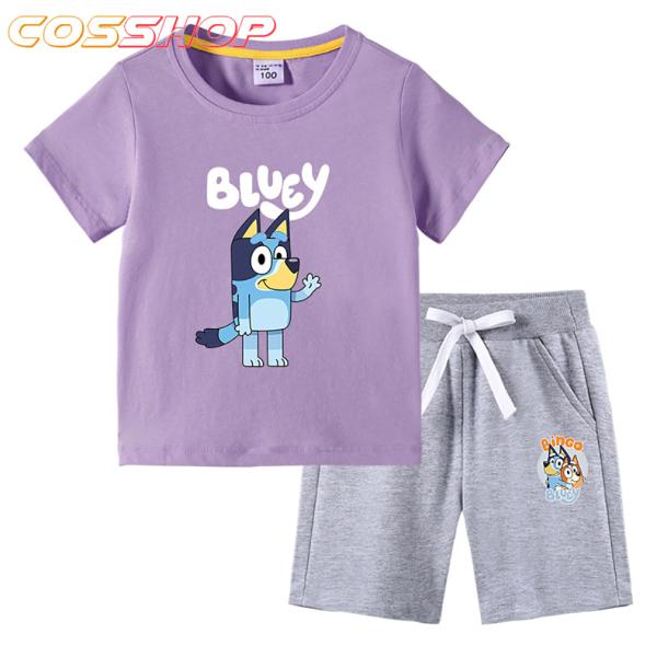 多色・多柄春夏新作 男の子 女の子 ラウンドネック 丸首 可愛い 子供服  半袖Tシャツ  パンツ 小学生から幼稚園児に適 ブルーイ 100%綿 子ども服  短袖 トップス
