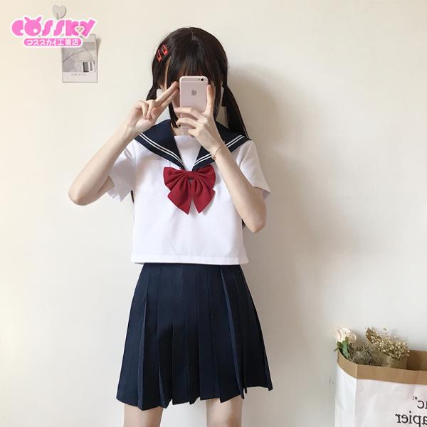 Jk制服セーラー服コスプレ女子高生制服即納品セーラー服長袖半袖コスプレコスチューム3点セット蝶結び金魚結びjk制服学生服女子高校生 可愛い清純学園祭文化祭仮装本格制服 代購幫