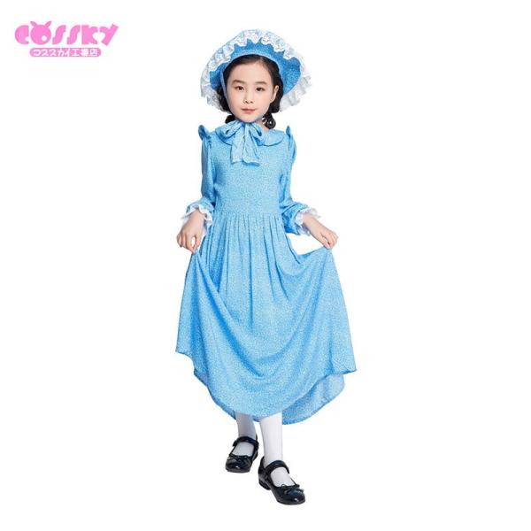 ハロウィン コスプレ 子供用 女の子 メイド服 ロリータ 送料無料 Lolita パーティー ブルーセット 可愛い 演出服 人気ブレゼント