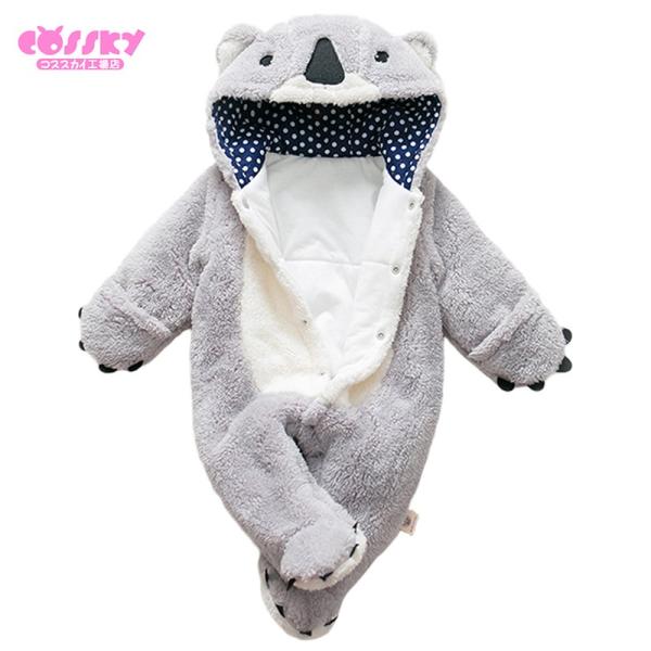 ふわふわ ベビー服 カバーオール 赤ちゃん お求めやすく価格改定 可愛い動物 コアラ 着ぐるみ 足つき 暖かい 秋冬 防寒保温 プレゼント 男の子 出産祝い 女の子 コート