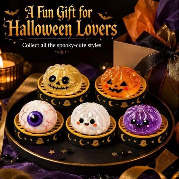 SNSでバズり中！ハロウィン限定 肉まんスクイーズ せいろ入り 肉まん スクイーズ 蒸し器付 低反発 もちもち 幽霊 ハロウィン せいろ ケース付き