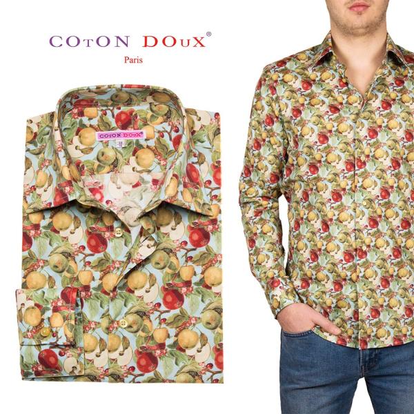 フランス 柄シャツ メンズ 長袖 おしゃれ ブランド りんご アップル 
