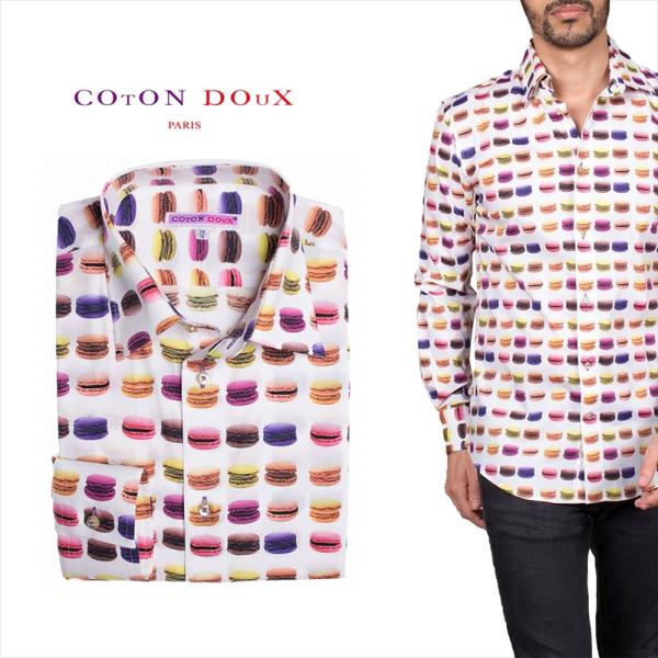 COTON DOuX コトンドゥ　マカロン柄　シャツ　長袖　39 メンズ cotondoux_m91ad1679macaron