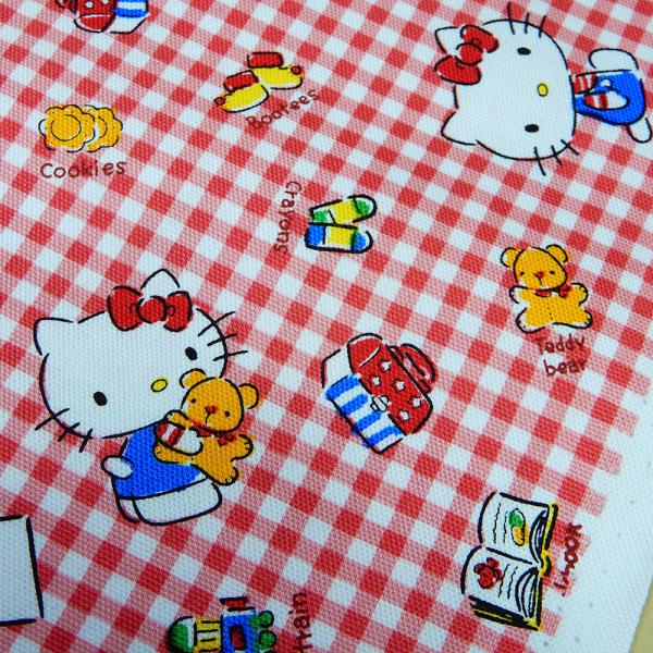 ハローキティ 生地 オックス ギンガム キティちゃん サンリオ キャラクター 綿 布 布地 子供 赤 110cm幅 商用利用不可 メール便2mまで 爆買