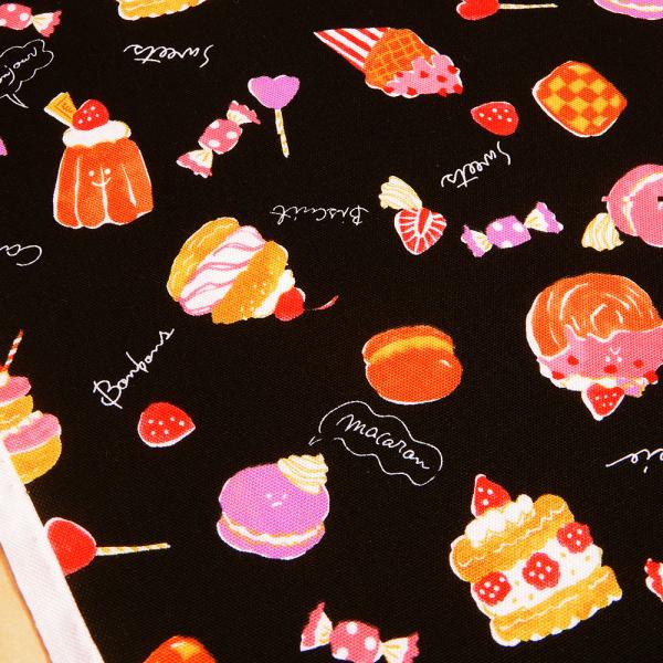 生地 スイーツ柄 オックス 子供 布 布地 黒 系 女の子 110cm幅 商用
