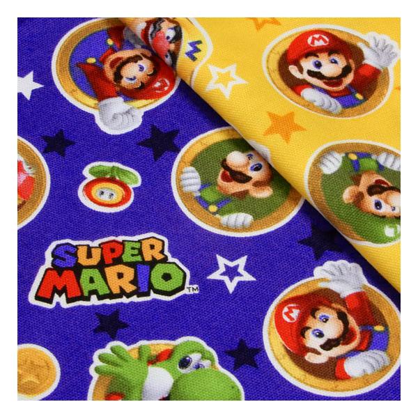 大人気スーパーマリオのオックスプリント生地。入園入学グッズのスモック エプロン レッスンバッグ シューズ入れ 体操着入れ 巾着袋インテリア カバーなどにオススメです。◎50cm【数量が5】以上、10cm単位での販売になります。　　110cm...