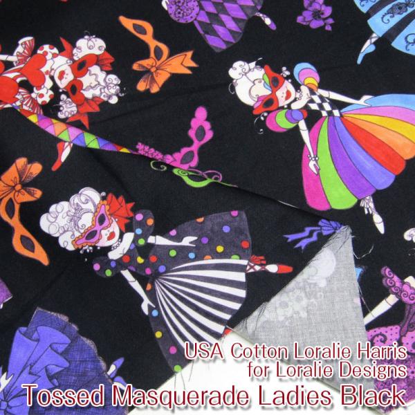 USA Cotton Loralie Harris for Loralie Designs  Tossed Masquerade Ladies BlackiP50cmj