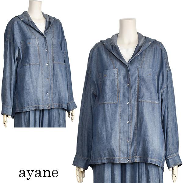 Y’s ワイズ デニムシャツ 変形 レイヤード風 日本製 インディゴ コットン ayane アヤン シアー デニム シャツ レディース 薄手 夏 フード付き