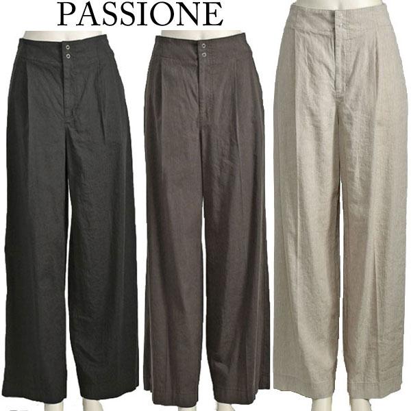 PASSIONE パシオーネ リネン タック ワイド パンツ レディース