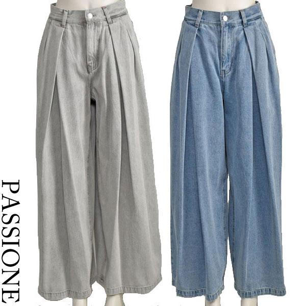PASSIONE パシオーネ タック バギー パンツ ジーンズ レディース