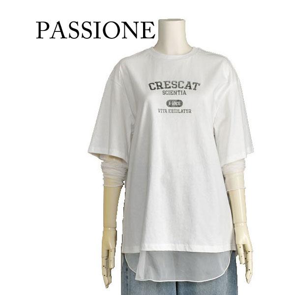 PASSIONE（パシオーネ） 重ね着風 ロゴ カットソー レディース ロング 