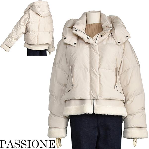 PASSIONE ダウン ドッキング コート ベージュ PASSIONE（パシオーネ） ダウン ジャケット レディース ムートン