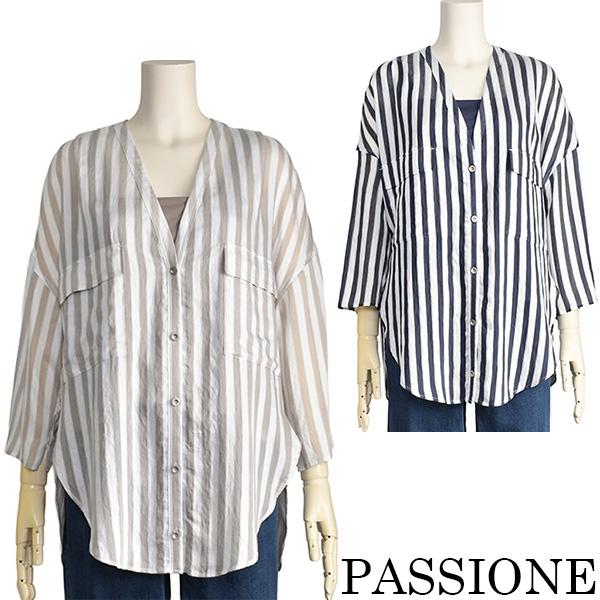 PASSIONE（パシオーネ） シャツ ジャケット ストライプ 夏 八分袖
