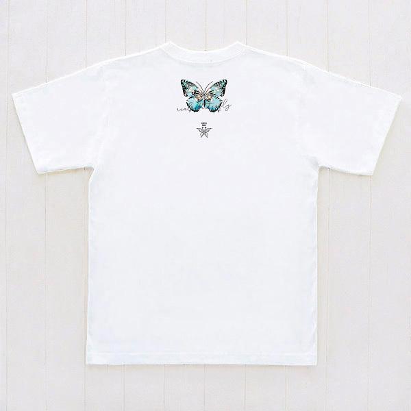 蝶刺繍 ホワイト 半袖Tシャツ 白Tシャツ 蝶々刺繍入り丸首半袖シャツ レディース|白Tシャツ