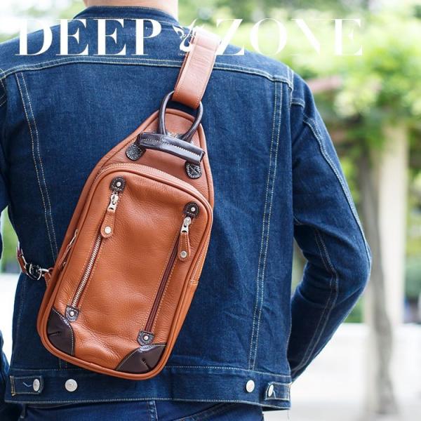 DEEP ZONE 本革 牛革 ボディバッグ シュリンクレザー ブラック DEEP ZONE 本革 牛革 ボディバッグ メンズ レザー バック 斜め掛け
